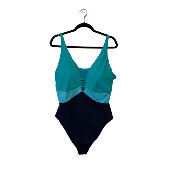 NWT Swimsuits For All 22 blue stripe one piece beach vacation travel ocean pool - Picture 1 of 8